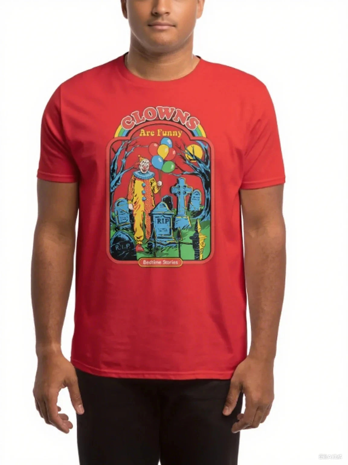 Creepy Graveyard Cotton Crew Neck T-Shirt Boasting A Vivid Depiction Graveyard with Balloons Good Vibrations