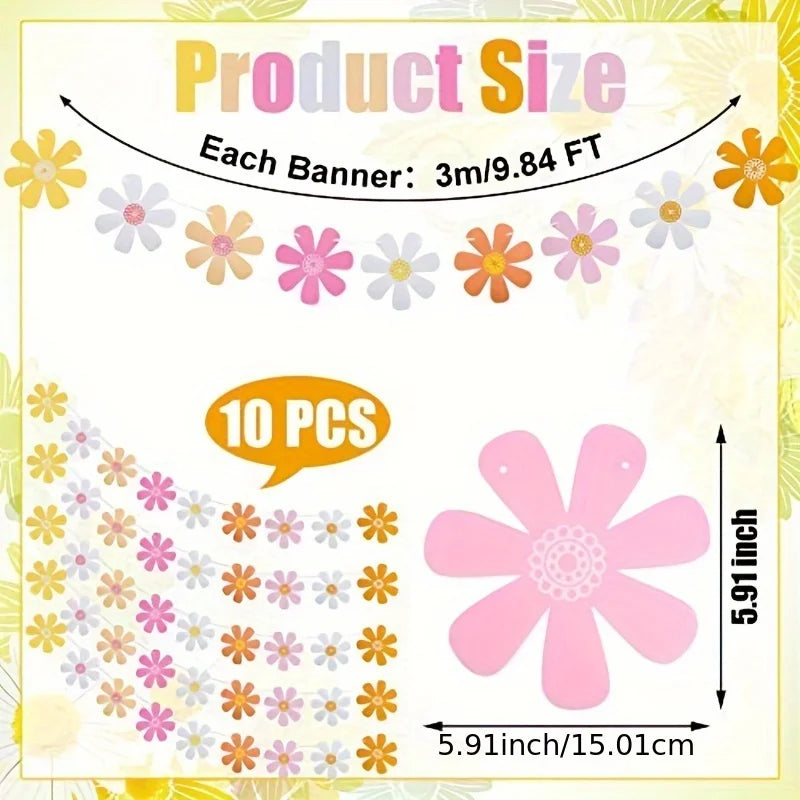 1Set Birthday Party Daisy Garland Banner Hanging Flower Flower Garland Bunting Party Decorations Indoor Outdoor Decor Good Vibrations