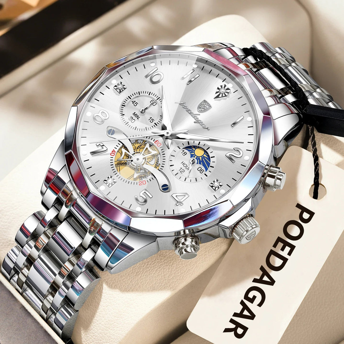 POEDAGAR Luxury High Quality Man Wristwatch Chronograph Stainless Steel Quartz Men's Watches Waterproof Luminous Men Clock Reloj Good Vibrations