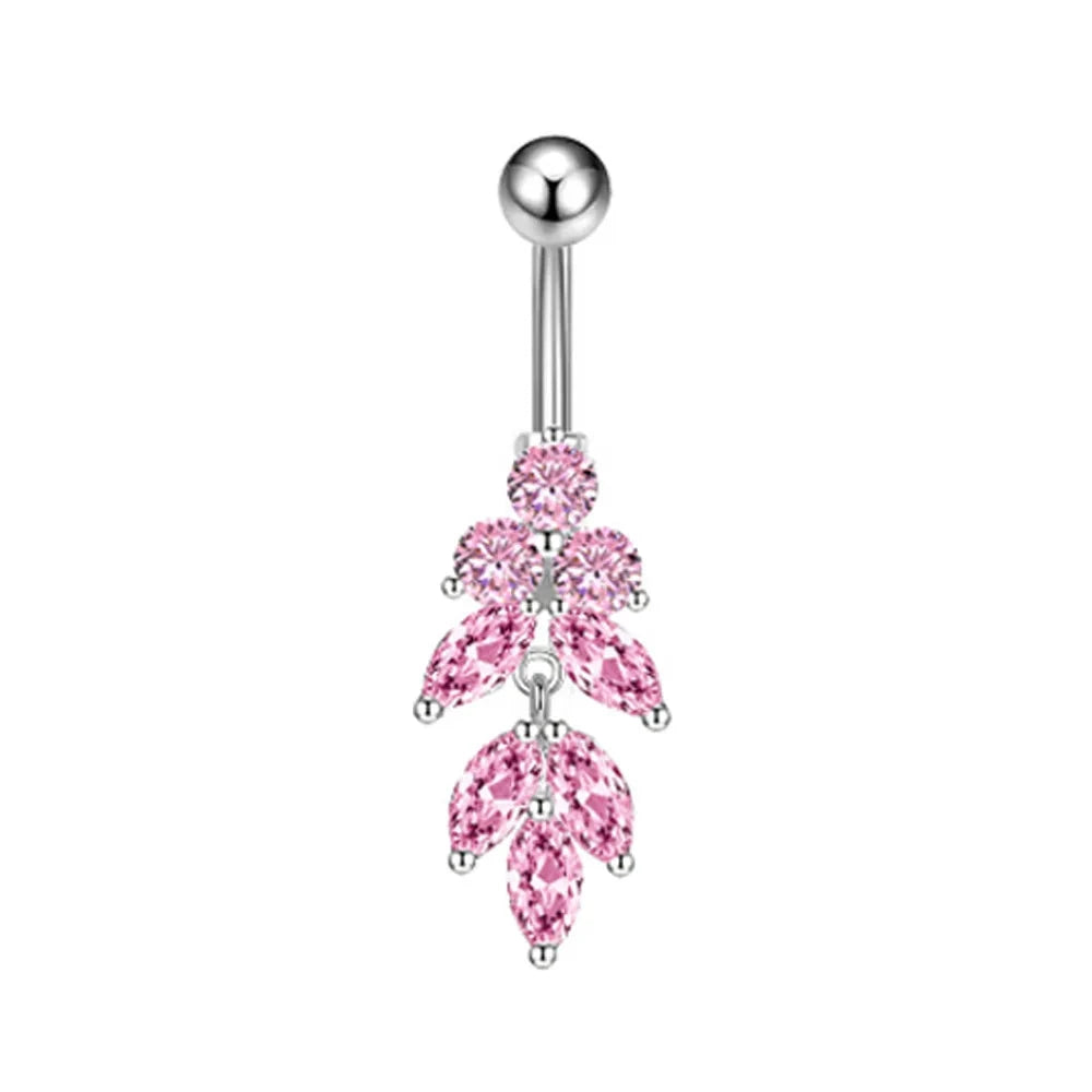 Fashion Pink Crystal Crown Belly Button Rings Stainless Steel Long Pendant Butterfly Heart Navel Piercing for Women Jewelry Good Vibrations Adult Super Store