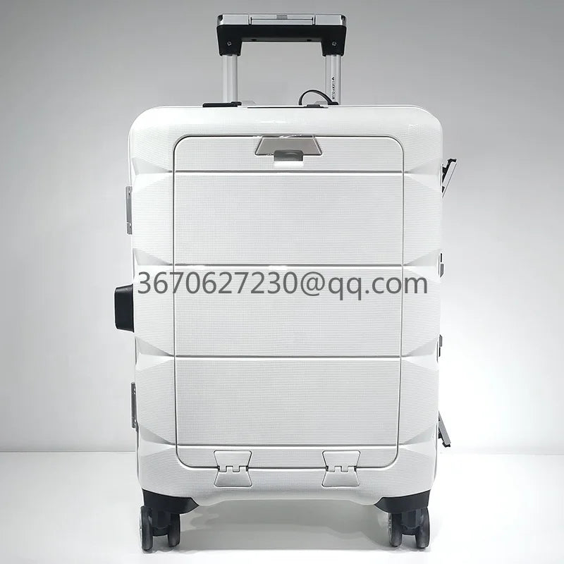 Travel Durable PP Trolley Suitcase Rolling Hard Shell Spinner Luggage Set with Front Opening Laptop Mobile Cup Holder Good Vibrations