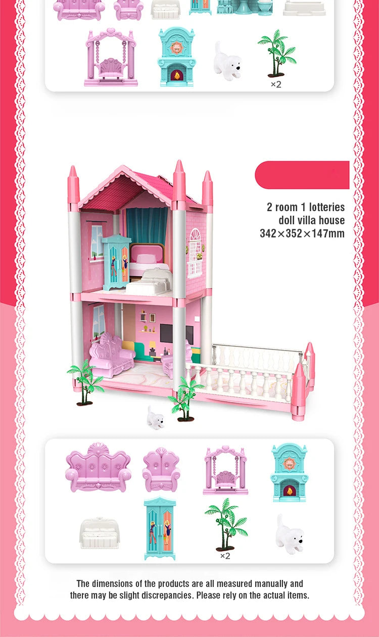 DIY Assemble Villa Model Toy House Cartoon Dools Role-Playing Set Fun Puzzle Doll House Household House Playing Toys Good Vibrations