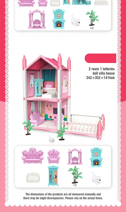 DIY Assemble Villa Model Toy House Cartoon Dools Role-Playing Set Fun Puzzle Doll House Household House Playing Toys Good Vibrations