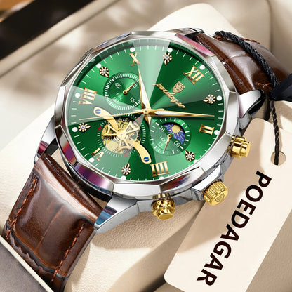 POEDAGAR Military Luxury Men Wristwatch Quartz Waterproof Luminous Chronograph Leather Man Watch Sports Men's Watches Male Reloj Good Vibrations