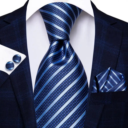 Hi-Tie Navy Blue Solid Paisley Silk Wedding Tie For Men Hanky Cufflink Mens Necktie Set Business Party New Design Dropshipping Good Vibrations