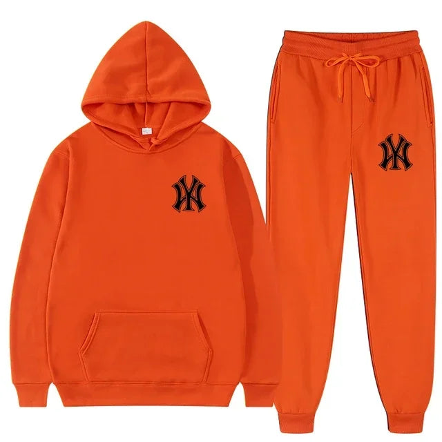 Men's running and fitness fashion casual sportswear set for autumn and winter, hooded sweatshirt + jogging pants two-piece set Good Vibrations
