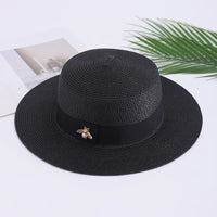 new Ladies Sun Fedora Hats Small Bee Shiny Straw Hat European American Retro Gold Female Sunshade Flat Sequins Hat Good Vibrations
