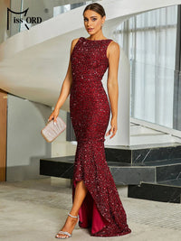 Missord 2024 New Burgundy Sequin Mermaid Evening Formal Occasion Prom Dresses Good Vibrations