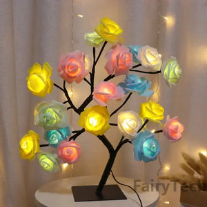 24LED Table Lamp Rose Flower Tree USB Night Lights Christmas Decoration Gift for Kids Room Rose Flower Lighting Home Decoration Good Vibrations
