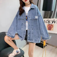 Casual Long Sleeve Denim Shirt Women's Versatile Spring Autumn Wear Multiple Times Outerwear Polyester Fiber Loose Fit Good Vibrations