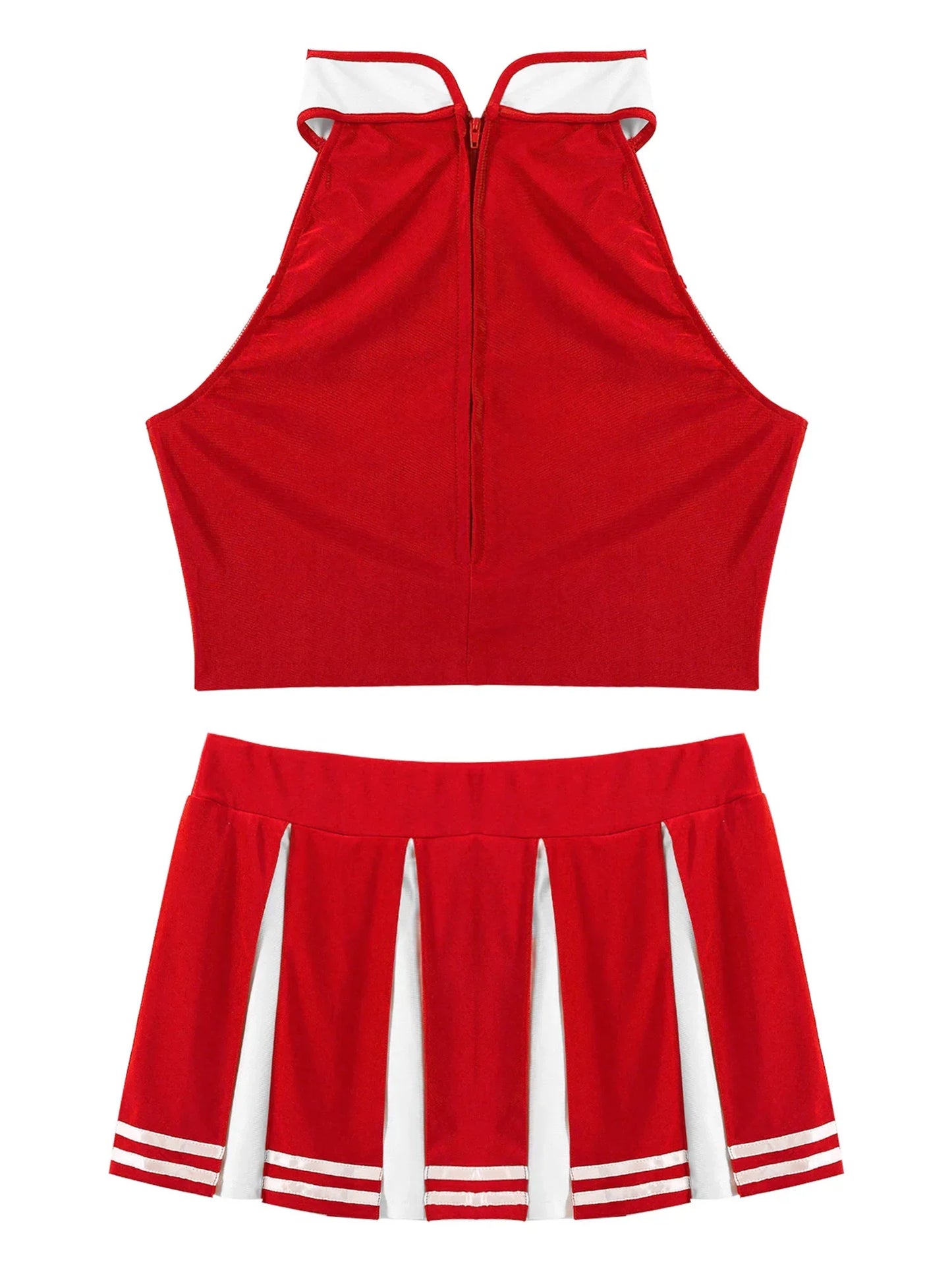 Carnival Costume 2Pcs Womens Adults Cheerleading Uniform Cosplay Outfit Crop Top with Mini Skirt Halloween Fancy Dress Up Party Good Vibrations