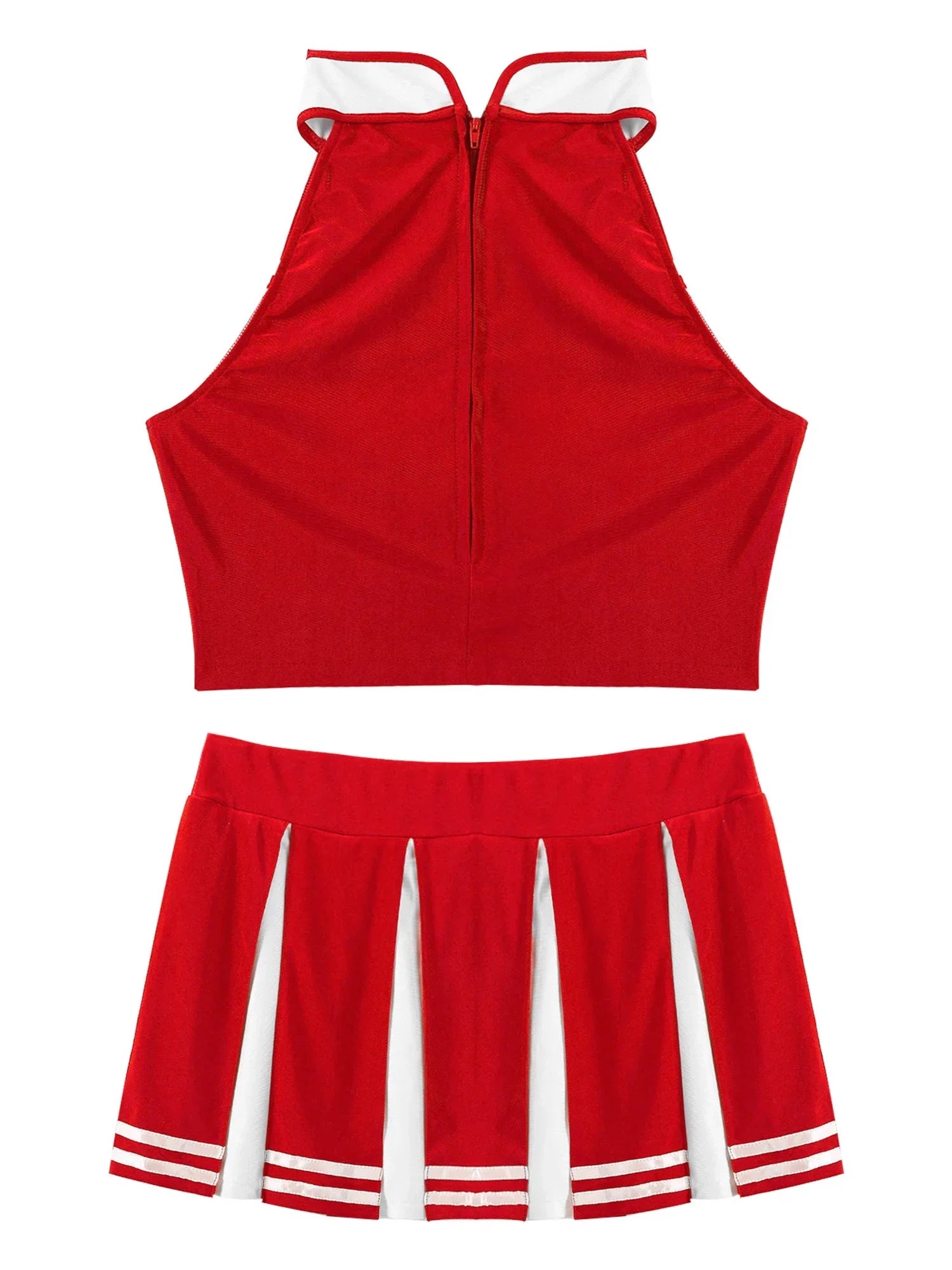 Carnival Costume 2Pcs Womens Adults Cheerleading Uniform Cosplay Outfit Crop Top with Mini Skirt Halloween Fancy Dress Up Party Good Vibrations