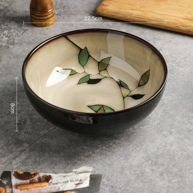 Creative Leaf Round Dinner Plate Retro Home Ramen Bowl Luxury Restaurant Delicious Dishes Ceramic Plates Exquisite Tableware Good Vibrations