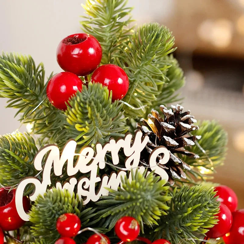 Hot Sale European Style Mini Christmas Tree Decorations Handmade Red Fruit LED Pine Desktop Mini Home Decorations for Christmas Good Vibrations