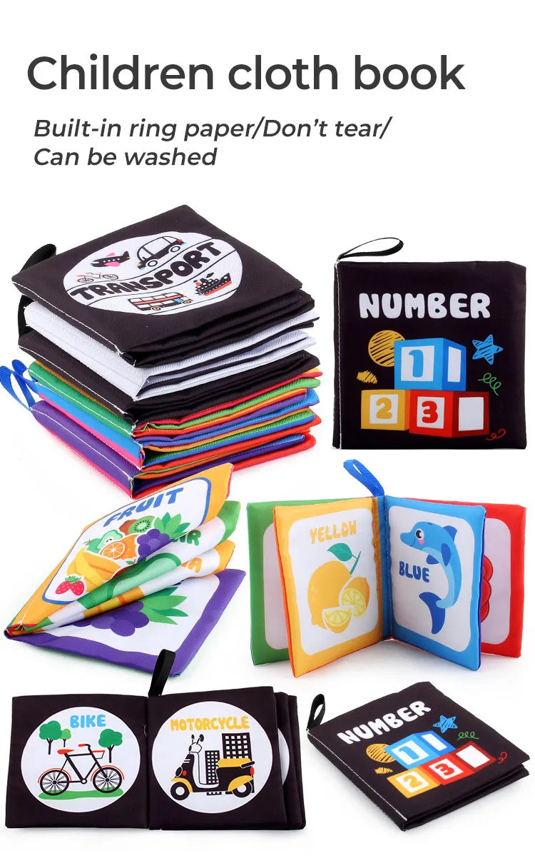 4 Pages Enlightenment Early Learning Books Children Black and White Cloth Book for Kids Montessori Educational Toys Good Vibrations