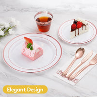 700 Piece Rose Gold Dinnerware Set for 100 Guests, Plastic Plates Disposable for Party, Include: 100 Dinner Plates Good Vibrations