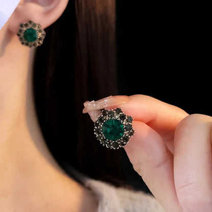 Rhinestone Green Circle Flower Necklace for Women Medieval Vintage Bracelet French Luxury Dainty Earrings Jewelry Sets Wholesale Good Vibrations Adult Super Store