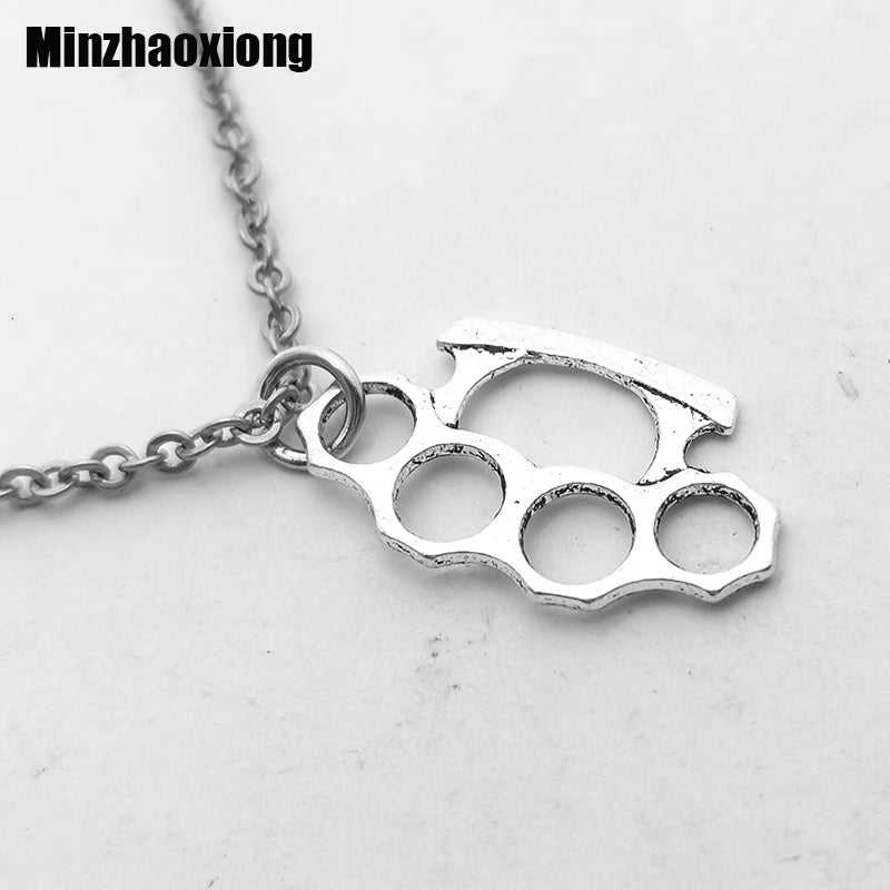 Brass Knuckles Pendant Necklace for Women Men Neck Chain Vintage Summer Gothic Goth Jewelry Trend 2022 Accessories Holiday Gifts Good Vibrations