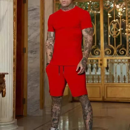 2025 Fashionable and casual summer outdoor sports suit men's breathable T-shirt shorts casual and fashionable two-piece set Good Vibrations