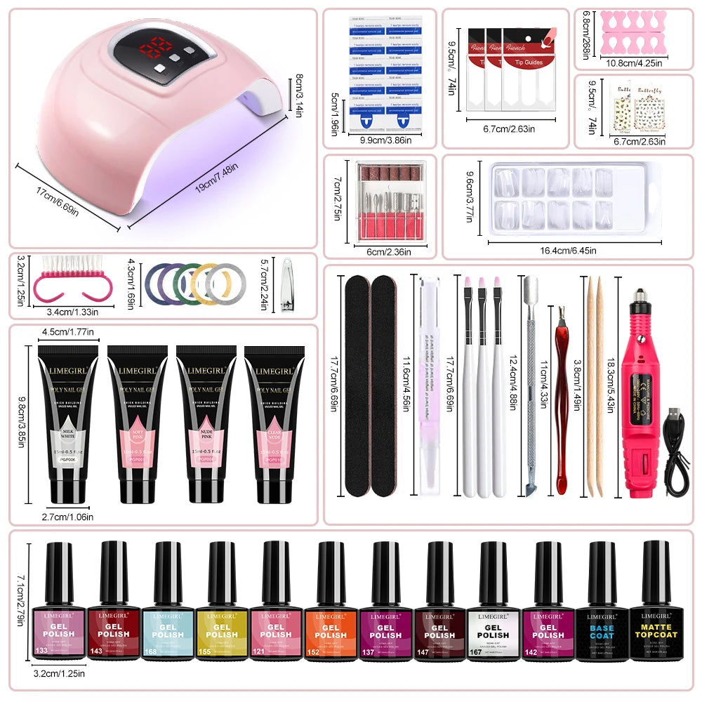 LIMEGIRL Gel Nail Polish Kit UV Soak Gel Base Coat Polishing Tool with LED Light and Nail Drill Semi-Permanent Gel Varnish Kit Good Vibrations