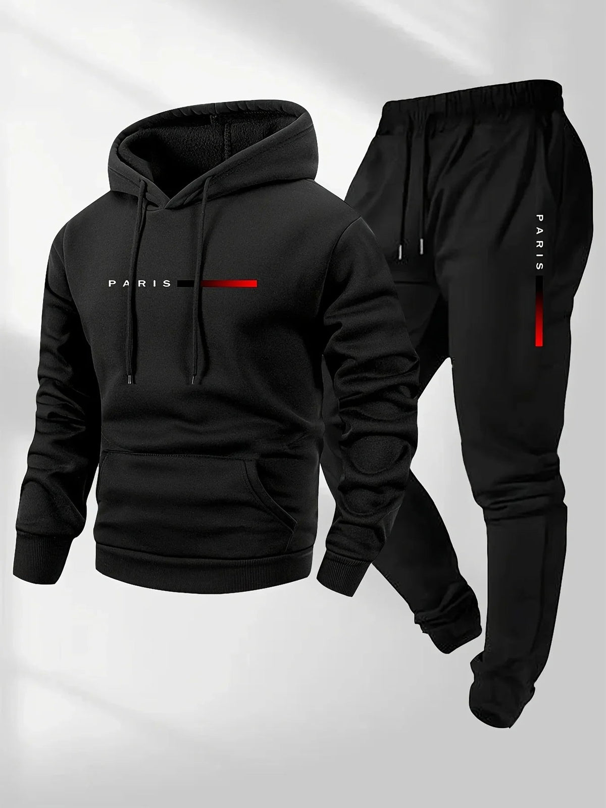PARIS Letter Print Sweatshirt Suit Men's Fleece Hoodie Pants Set Spring Autumn Winter Warm Casual Sports Pullover Trousers Sets Good Vibrations