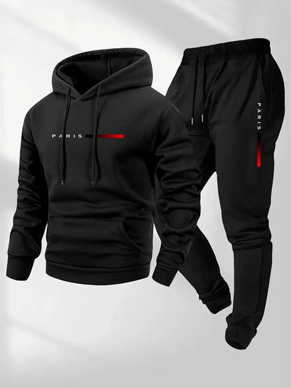 PARIS Letter Print Sweatshirt Suit Men's Fleece Hoodie Pants Set Spring Autumn Winter Warm Casual Sports Pullover Trousers Sets Good Vibrations