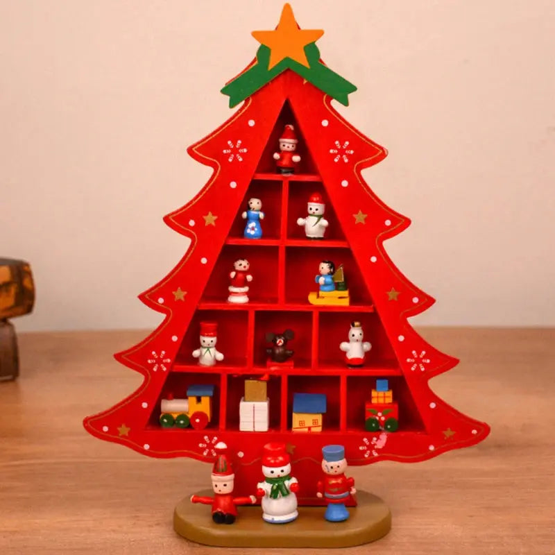 1PC Wooden Christmas Tree Creative Scene Layout Ornaments 3D Red Xmas Table Desktop Decoration Christmas Supplies Good Vibrations