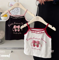 Girls T-shirt 2025 Summer New Childrens Clothing Korean Wind Girl Baby Sweet Lace Lovely Halter Vest Casual Simple Daily Good Vibrations
