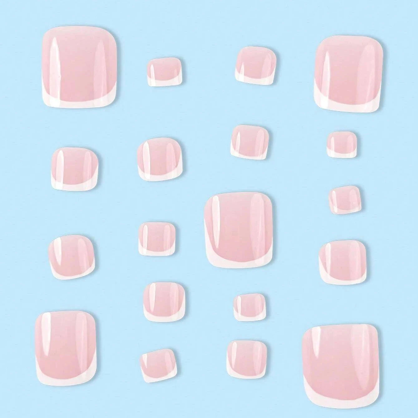 24pcs French Fake Toenails Pink Gradient Full Cover Short Square Toe Nails Foot Nails Tips for Women Girls Good Vibrations
