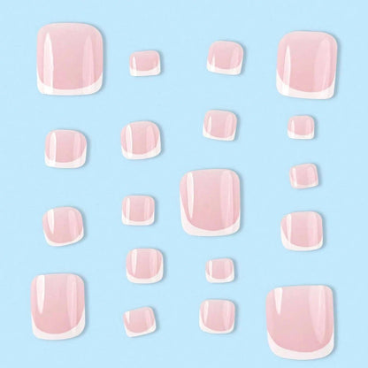 24pcs French Fake Toenails Pink Gradient Full Cover Short Square Toe Nails Foot Nails Tips for Women Girls Good Vibrations