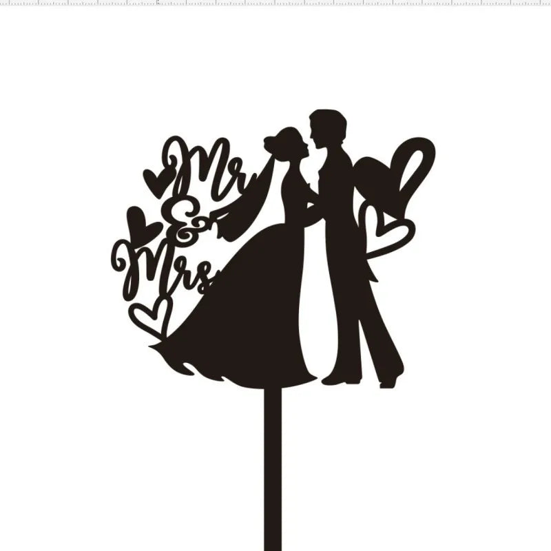 Bride and Groom Wedding Party Cake Topper Decoration Golden Acrylic Mrs & Mrs Engagement Party Cake Toppers Gift Baking Supplies Good Vibrations