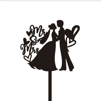 Bride and Groom Wedding Party Cake Topper Decoration Golden Acrylic Mrs & Mrs Engagement Party Cake Toppers Gift Baking Supplies Good Vibrations