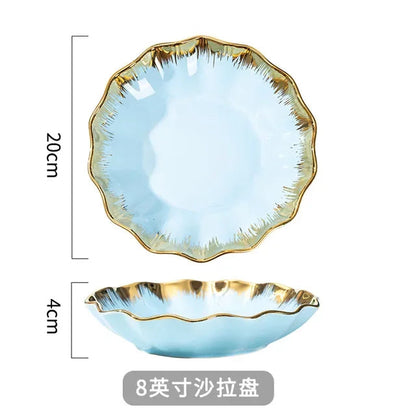 Nordic Luxury Ceramic Bowl Plate Set Tableware Creative Salad Vegetable Fruit Plate Dessert Noodle Bowl Crockery 8 inch Good Vibrations