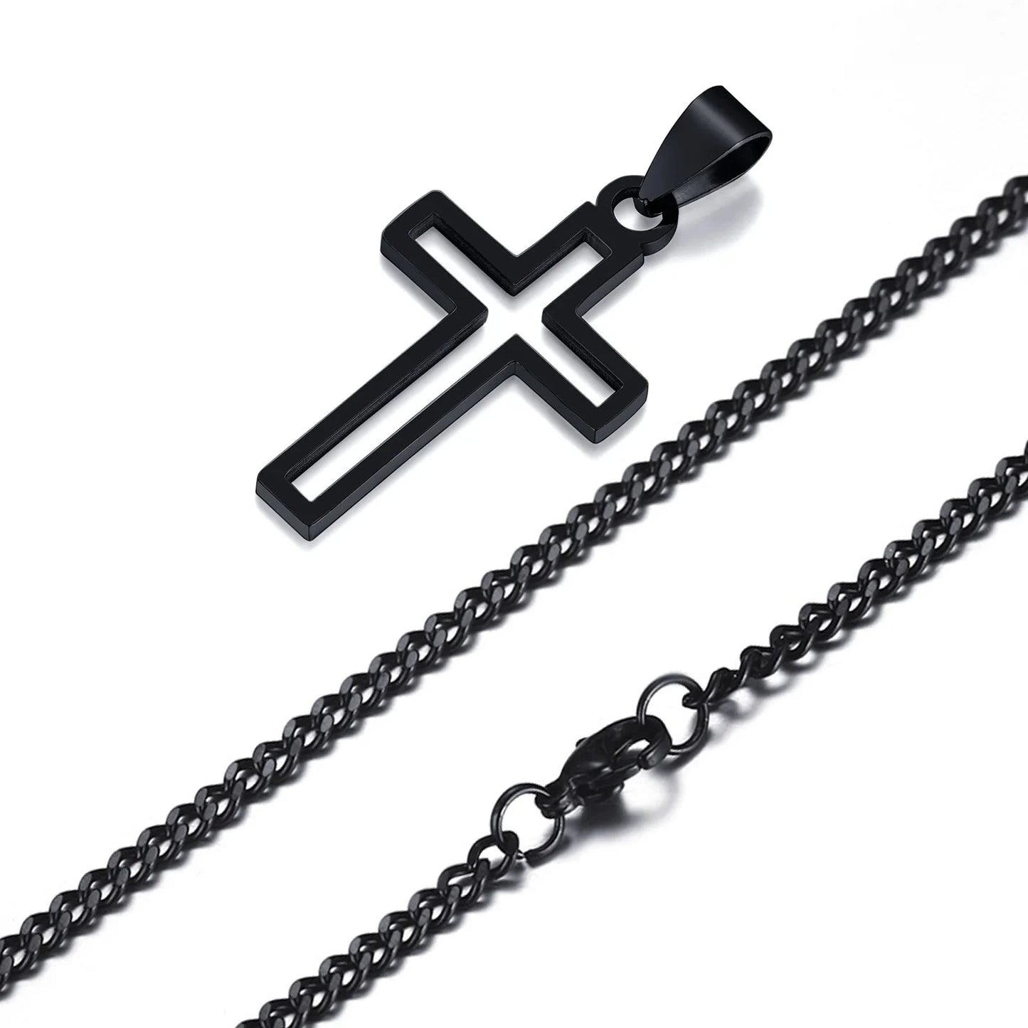 Casual Hollow Cross Necklaces for Men Boys,Waterproof Stainless Steel Cross Pendant Necklace,Religious Faith Prayer Jewelry Gift Good Vibrations