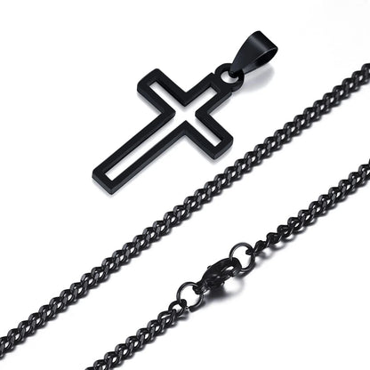 Casual Hollow Cross Necklaces for Men Boys,Waterproof Stainless Steel Cross Pendant Necklace,Religious Faith Prayer Jewelry Gift Good Vibrations