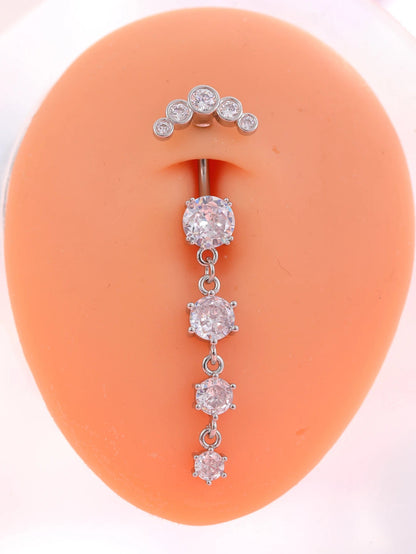 Gold Color Stainless Steel Belly Button Ring Long Dangled Flower CZ Crystal Navel Belly Piercing Rings for Women Sexy Jewelry Good Vibrations Adult Super Store
