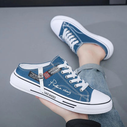 Men Half Slippers Fashion Low-top Canvas Shoes Men Outdoor Casual Walking Shoes Comfortable Breathable Men Vulcanized Shoes New Good Vibrations