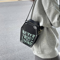 Gothic Shoulder Bag Women PU Leather Coffin Shape Handbag Adjustable Strap Hobo Bag Phone Bag for Halloween Cosplay Good Vibrations