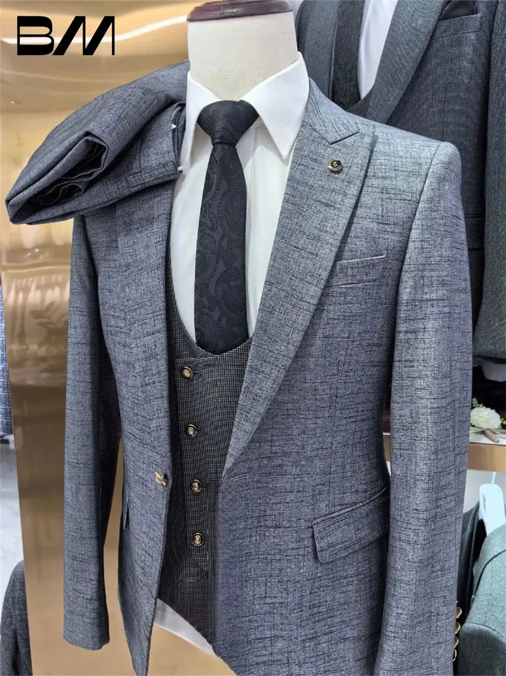 Elegant Men's Suit set For Wedding Suit Formal Grey Office Suit Classic Solid Suit High Quality Host Party Suit Blazers Pant Ves Good Vibrations