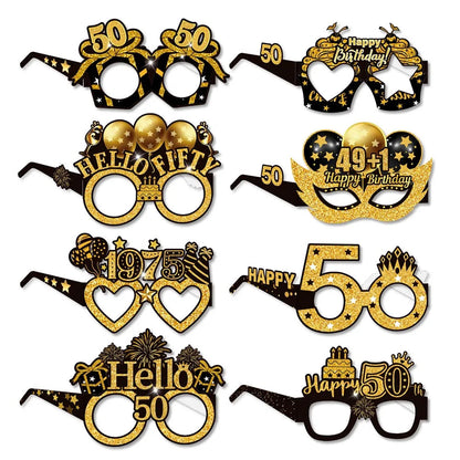 50th Birthday Party Supplies for Men Women Black and Gold 50 Years Old Party Paper Plates Cups Napkin Tablecloth Tableware Decor Good Vibrations