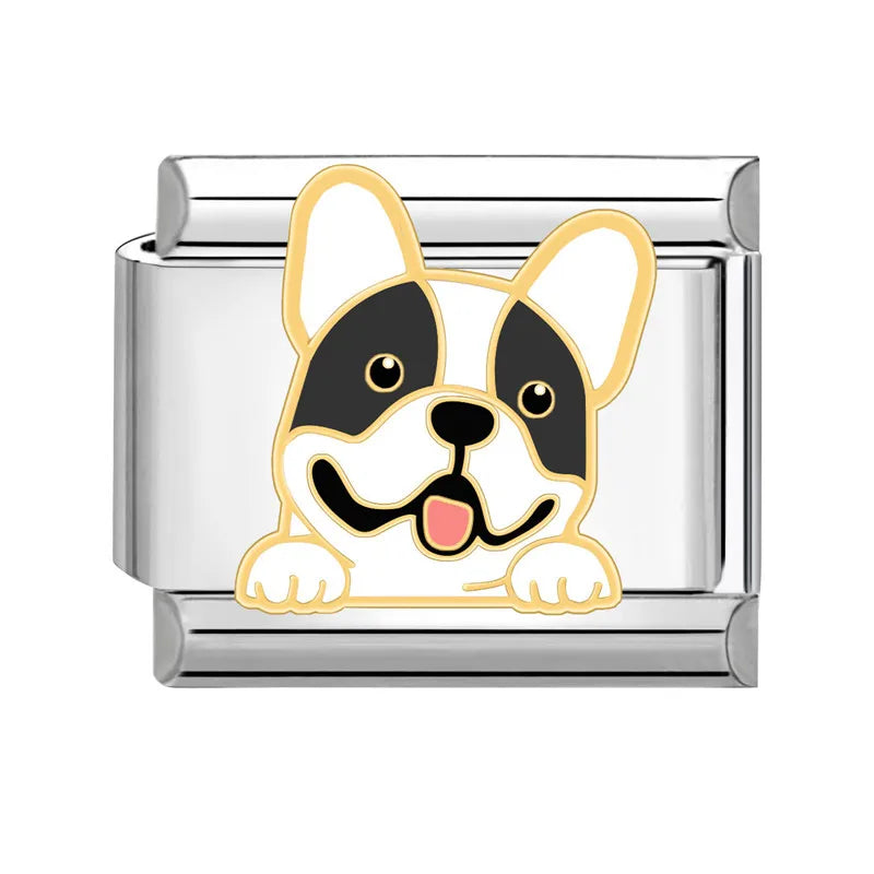 Cartoon Charm Teddy Corgi Shiba Inu Pet Dog Italian Charm Links Fit 9mm Bracelet Stainless Steel DIY Jewelry Making Wholesale Good Vibrations