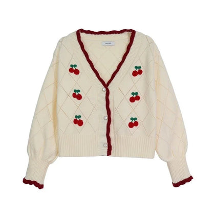 New Fashion Spring Autumn V-neck Long Sleeve Knitting Cardigan Women Casual Loose Button Floral Hollow Out All-match Tops Good Vibrations