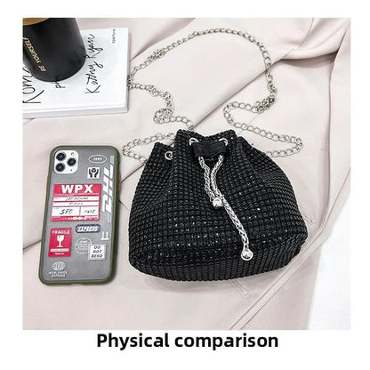 Women's Crossbody Bag with Embellished Cord Strass, Multifunctional Bucket Bag Formal Daily Use Good Vibrations