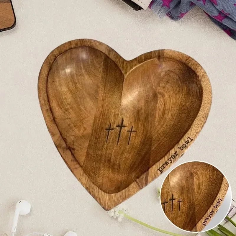Wooden Religious Christian Congregation Gift Prayer Bowl Gratitude Heart Prayer Bowl Christian Gifts Wood Prayer Dough Bowl Gift Good Vibrations
