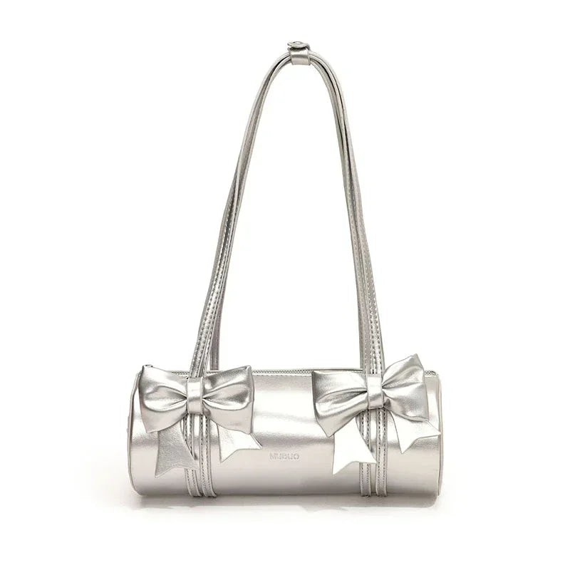 PU Leather  Exquisite Bow Glossy Boston Shoulder and Crossbody Bags Large Capacity Underarm Purse Suitable Various Occasion Good Vibrations