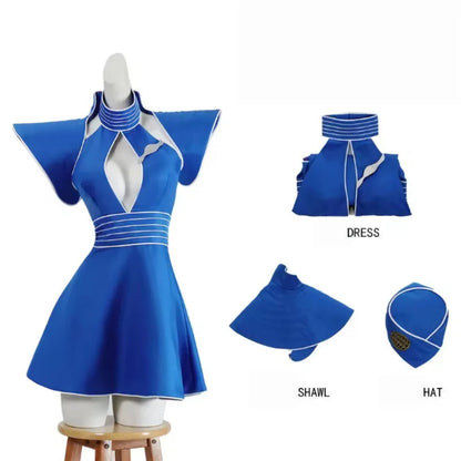 Cosplay Costumes Women Blue Flight Attendant Uniform Halloween Carnival Outfit Hat Top Skirt Outfit Christmas Birthday Gifts New Good Vibrations