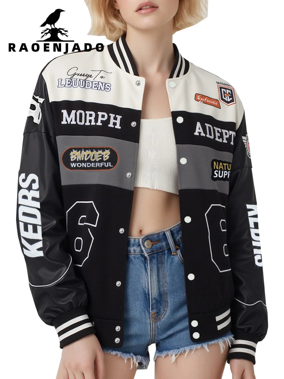 Women's Spring & Autumn Faux Leather Baseball Jacket Warmth Outerwear Loose Casual Street Wear Style Windproof Motorcycle Coat Good Vibrations