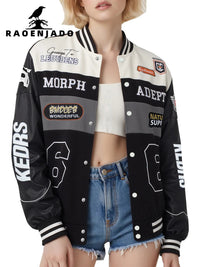 Women's Spring & Autumn Faux Leather Baseball Jacket Warmth Outerwear Loose Casual Street Wear Style Windproof Motorcycle Coat Good Vibrations