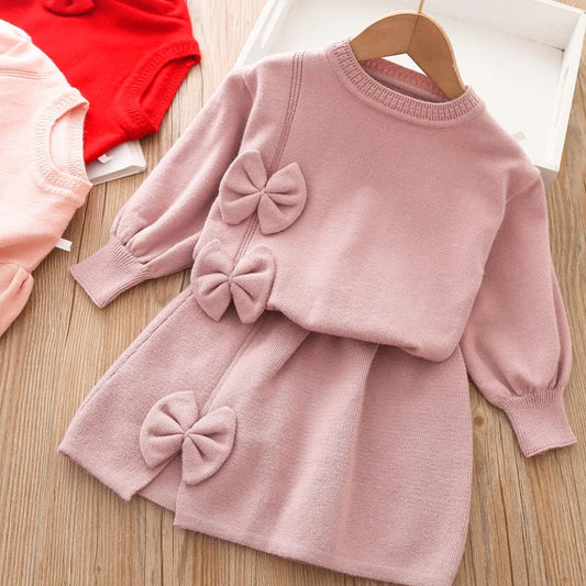 Girls Clothing Set 2-piece Long sleeved Sweater Set Autumn/Winter Sweatshirt+Skirt Set Childrens Clothing for the Start of Schoo Good Vibrations