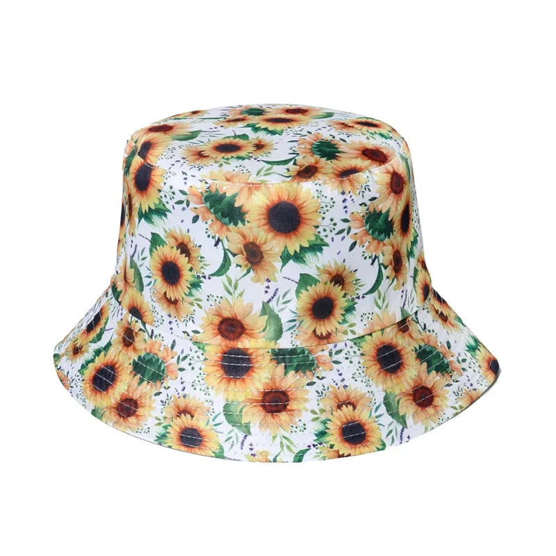 Fashion Women Sunflower Print Cotton Bucket Hats Spring Summer Girl Lady Outdoor Panama Fisherman Cap Hat For Women DropShipping Good Vibrations